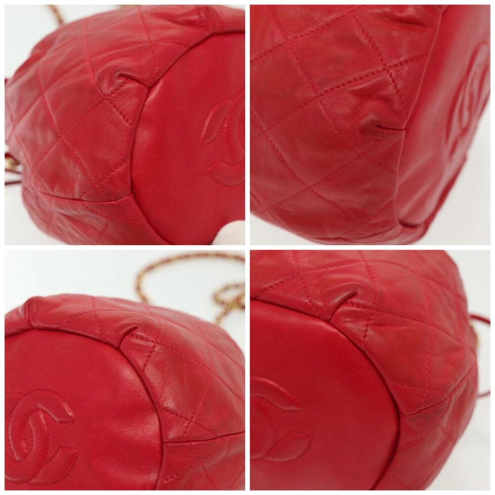 CHANEL Matelasse Chain Shoulder Bag Leather Red Gold CC Auth 142310 - Picture 14 of 16